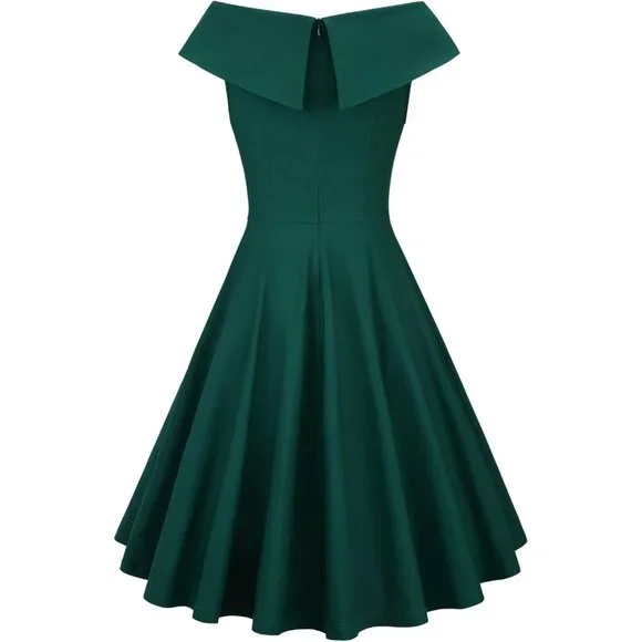midi swing dress formal Women's V Neck Long Sleeve High Waist Midi Swing Dress with Pockets main image 1